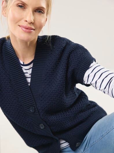 Strickweste mit Waffelstruktur Nachtblau