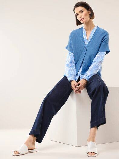 Strickweste Strukturmuster Jeansblau