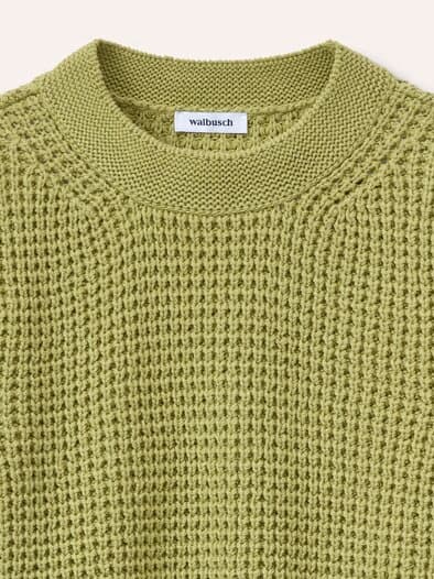 Baumwollpullover in Waffelstruktur Erbsengrün