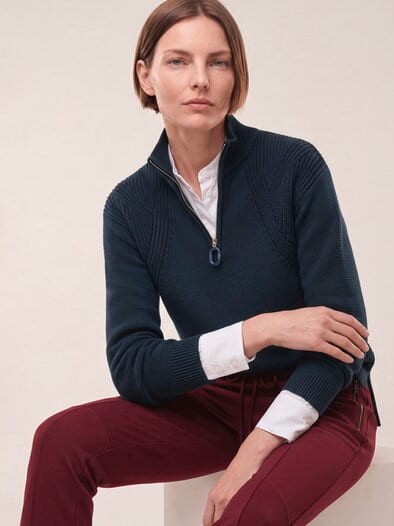 Pullover mit Troyerkragen Nachtblau