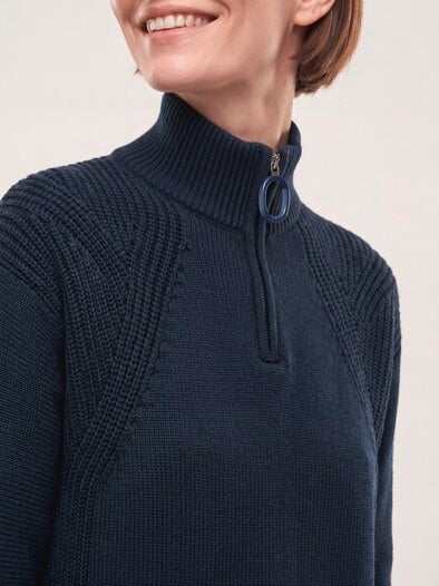 Pullover mit Troyerkragen Nachtblau