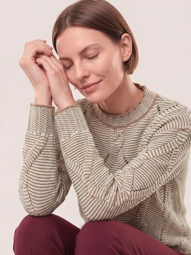 Zopfpullover in Baumwollmischung Praline/Creme