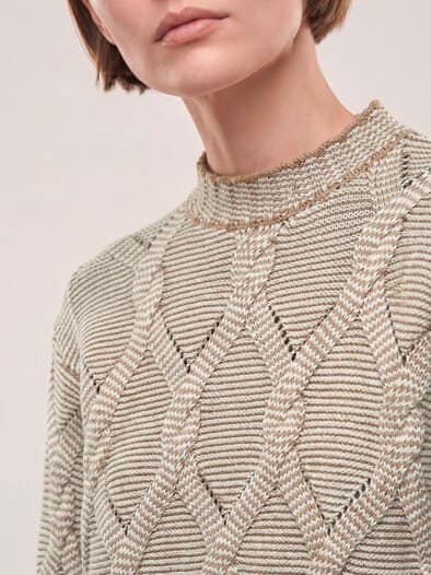 Zopfpullover in Baumwollmischung Praline/Creme
