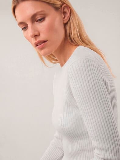 Baumwollmix Pullover in Rippenstrick Optik Offwhite