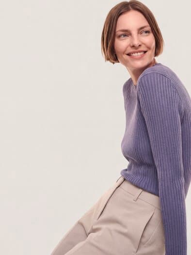 Baumwollmix Pullover in Rippenstrick Optik Soft Mauve