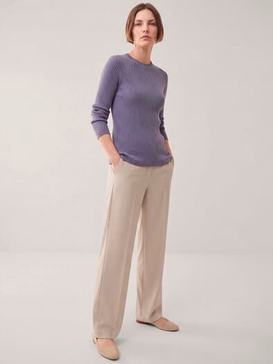 Baumwollmix Pullover in Rippenstrick Optik Soft Mauve