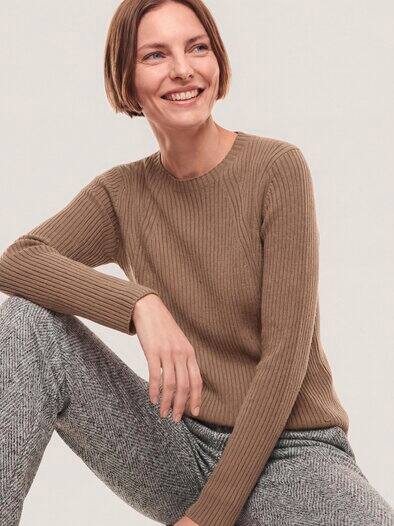 Baumwollmix Pullover in Rippenstrick Optik Praline