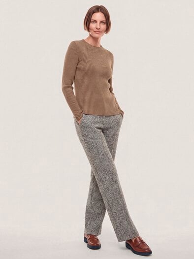 Baumwollmix Pullover in Rippenstrick Optik Praline