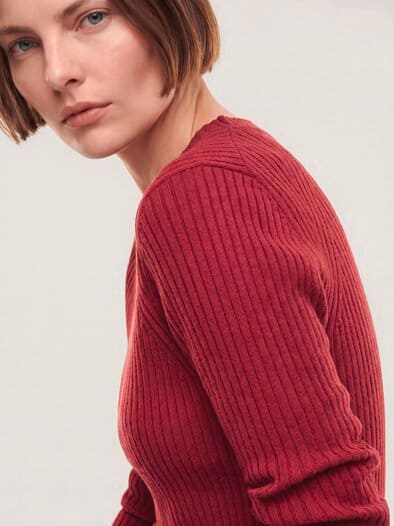 Baumwollmix Pullover in Rippenstrick Optik Chianti