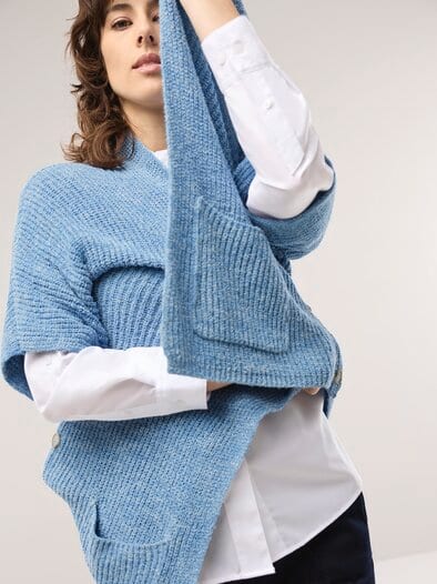 Longstrickweste mit Kimonoärmeln Jeansblau