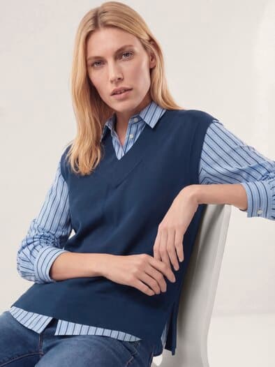 Merino Pullunder mit V-Ausschnitt Marine
