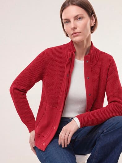 Patentstrickjacke aus Baumwolle Dunkelrot