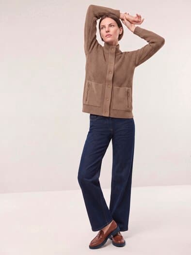 Baumwoll Patentstrickjacke Praline