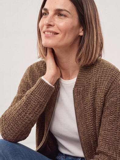 Blouson Strickjacke mit Reißverschluss Kastanie