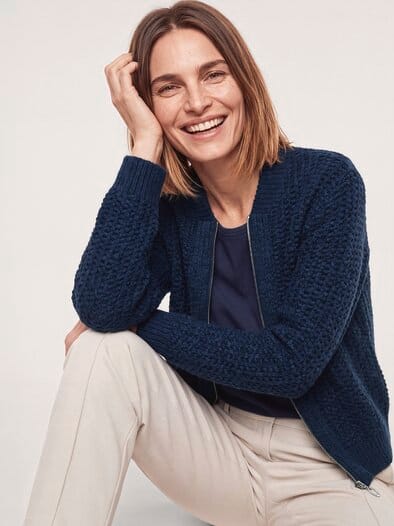 Blouson Strickjacke mit Reißverschluss Nachtblau