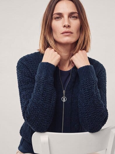 Blouson Strickjacke mit Reißverschluss Nachtblau