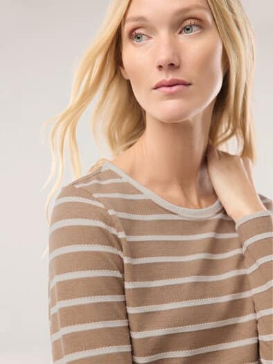 Baumwollshirt Ringelstruktur Praline/Offwhite