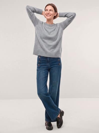 Pullover mit Bündchen im Patentmuster Silber Melange