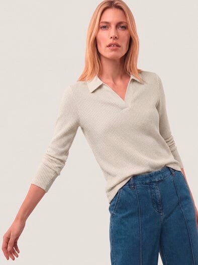 Poloshirt in Strickoptik Creme