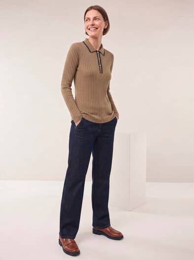 Poloshirt mit Rippenstruktur Praline