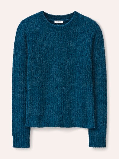 Baumwollmix Pullover in Plüschgarn Dunkelpetrol