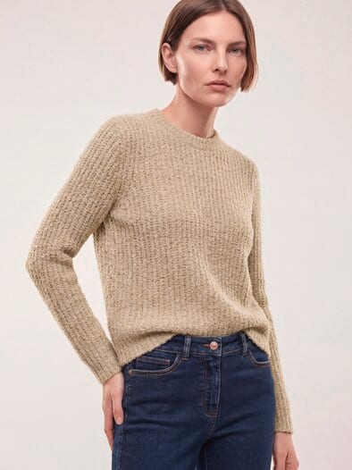 Baumwollmix Pullover in Plüschgarn Sesam