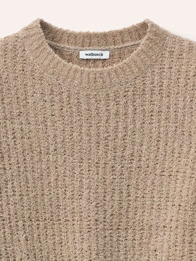 Baumwollmix Pullover in Plüschgarn Sesam