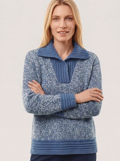 Tweed Pullover mit weitem Kragen Multicolor Smokey Blue