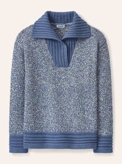 Tweed Pullover mit weitem Kragen Multicolor Smokey Blue