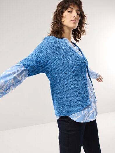 Bändchengarn Strickweste Jeansblau