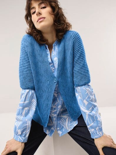 Bändchengarn Strickweste Jeansblau