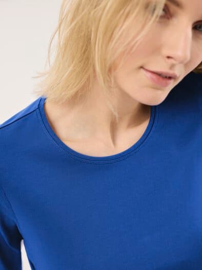 Baumwoll-Basic-Shirt Langarm Tintenblau