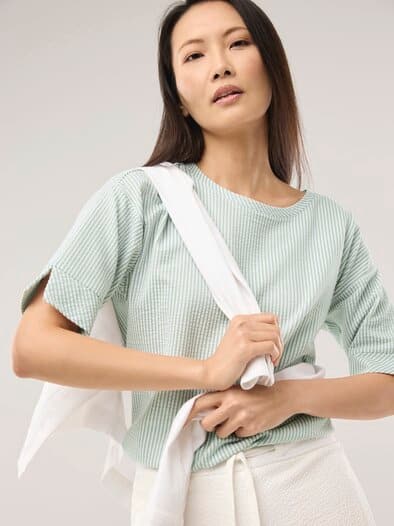 Streifenshirt Seersucker Salbei