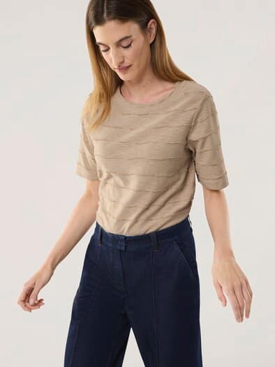 Baumwollshirt Streifenstruktur Sand