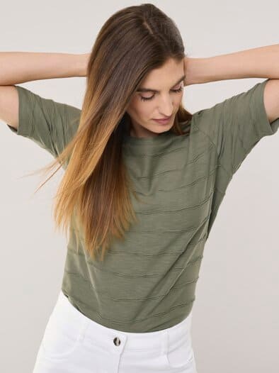 Baumwollshirt Streifenstruktur Khaki