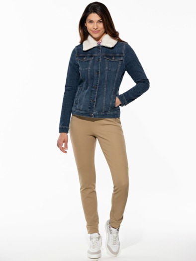 Jeansjacke Teddykragen Blue Stoned