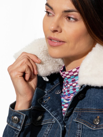 Jeansjacke Teddykragen Blue Stoned