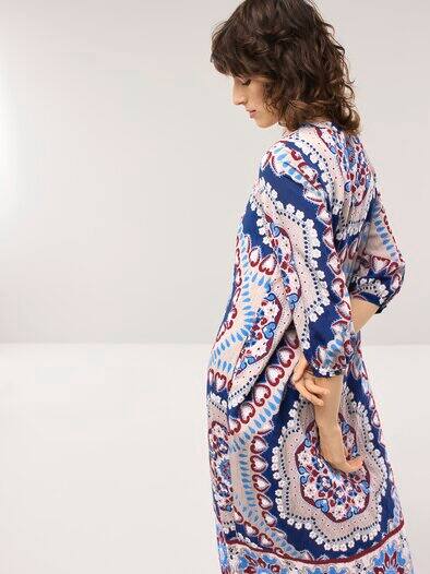 Midi Viskosekleid mit Bordüre Multicolor