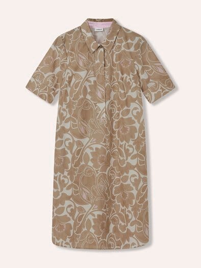 Hemdblusenkleid aus Baumwolle Sand/Weiß