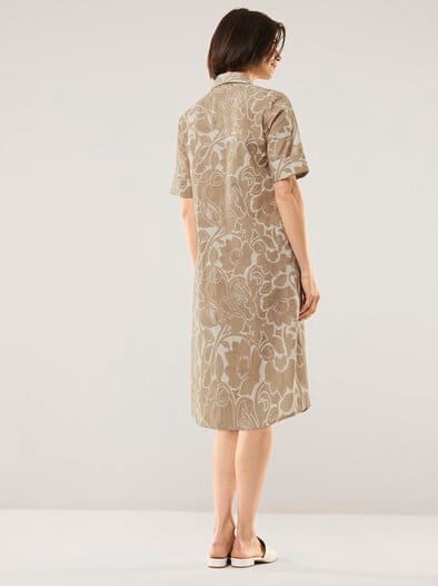 Hemdblusenkleid aus Baumwolle Sand/Weiß