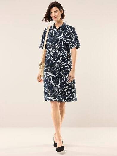 Hemdblusenkleid aus Baumwolle Schwarz/Weiß