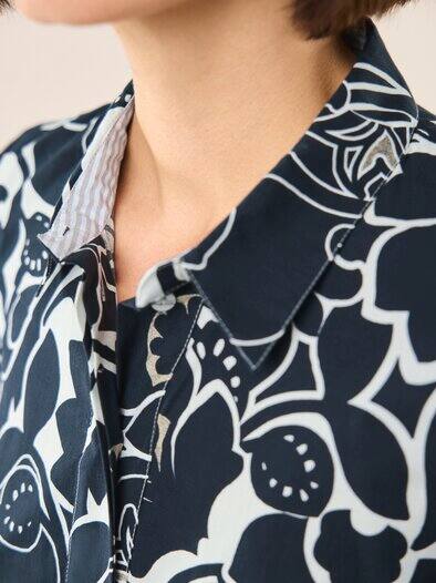 Hemdblusenkleid aus Baumwolle Schwarz/Weiß