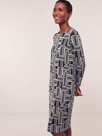 Jerseykleid mit Druck Marine/Kitt