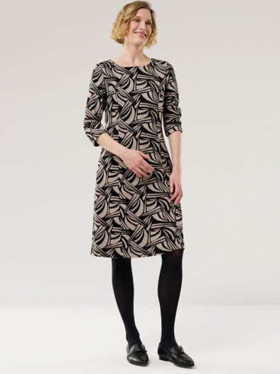 Softjersey-Jacquardkleid Natur/Schwarz