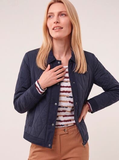 Kurze Steppjacke mit Materialmix Nachtblau