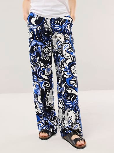 Kombihose aus Leinenmix AOP Blau