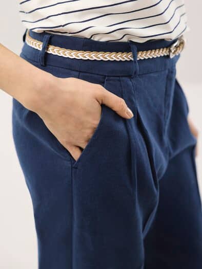 Bundfaltenhose aus Leinenmix Marine