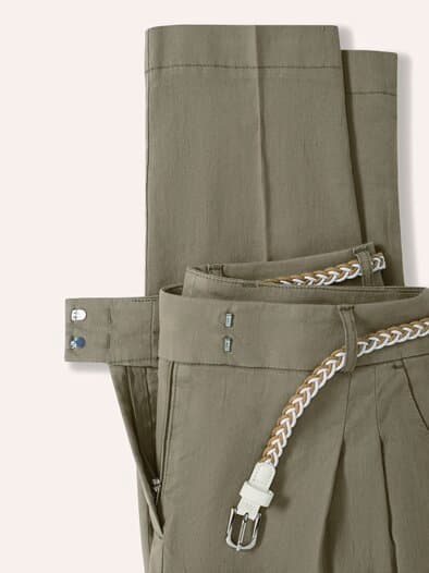 Bundfaltenhose aus Leinenmix Khaki