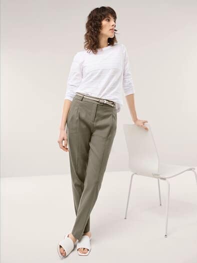 Bundfaltenhose aus Leinenmix Khaki