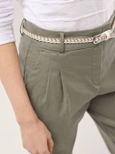 Bundfaltenhose aus Leinenmix Khaki